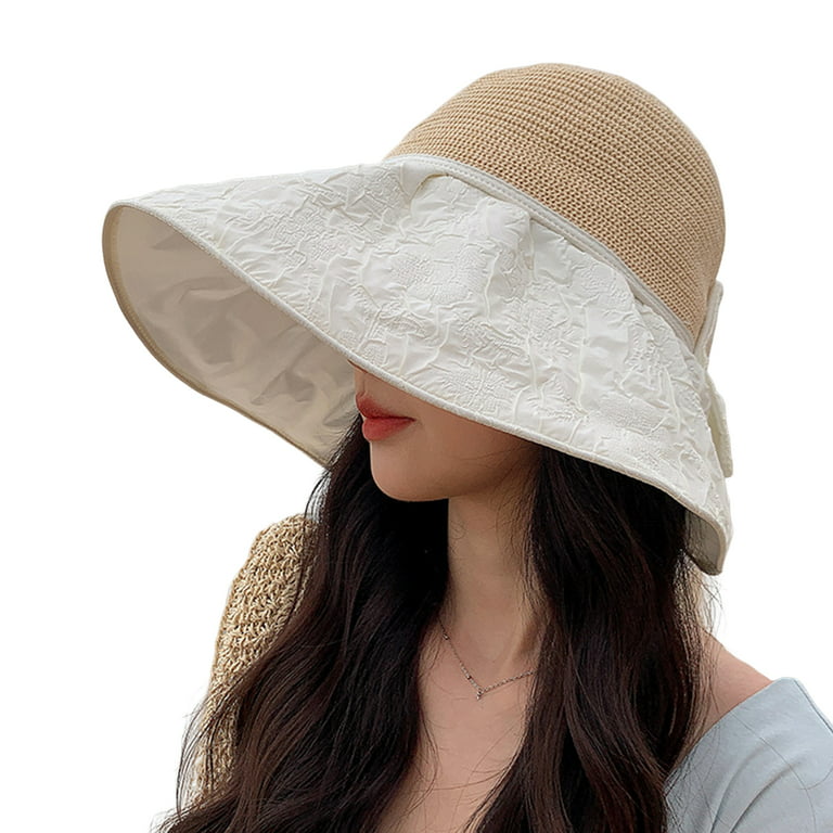 Sun Hats for Women Wide Brim Back Split Bowknot Decor Straw Hat Summer  Beach Hat Foldable Packable Cap for Travel Outdoor 