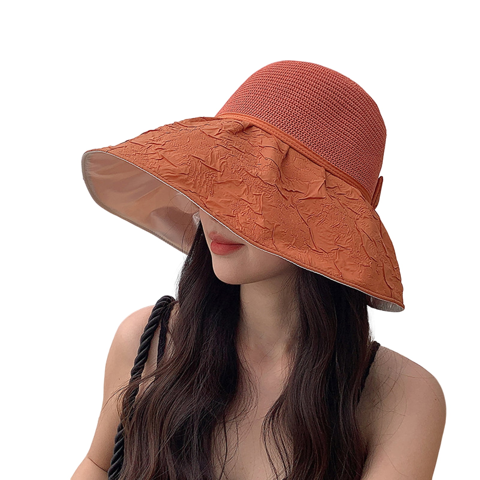 Sun Hats for Women Wide Brim Back Split Bowknot Decor Straw Hat Summer Beach  Hat Foldable Packable Cap for Travel Outdoor 