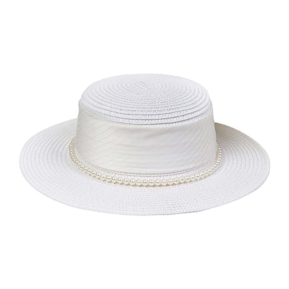 Sun Hats for Women Wide Brim Beach Hat Straw Visor Ponytail Summer Packable Beach Vacation White One Size