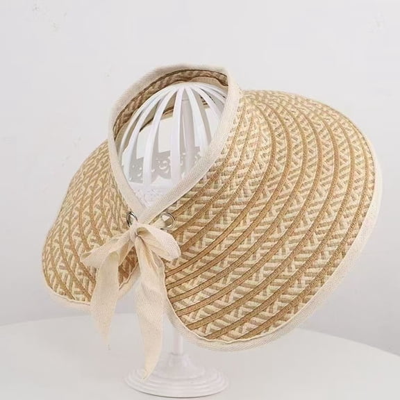 Sun Hats for Women Wide Brim Beach Hat Straw Visor Ponytail Summer UV Packable Foldable Beach Vacation Essentials