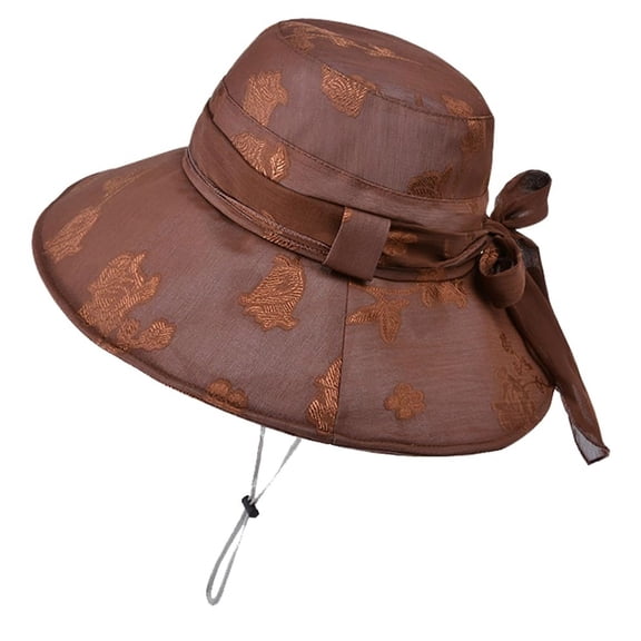 Sun Hats for Women, Wide Brim Bucket Hats for Women with Bow, Foldable UPF 50  UV Protection Hiking Fishing Gardening Caps Outdoor, Bronze