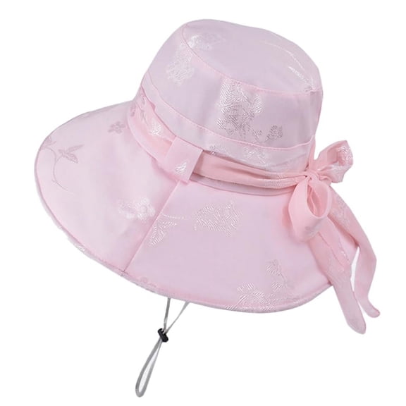 Sun Hats for Women, Wide Brim Bucket Hats for Women with Bow, Foldable UPF 50  UV Protection Hiking Fishing Gardening Caps Outdoor, Pink