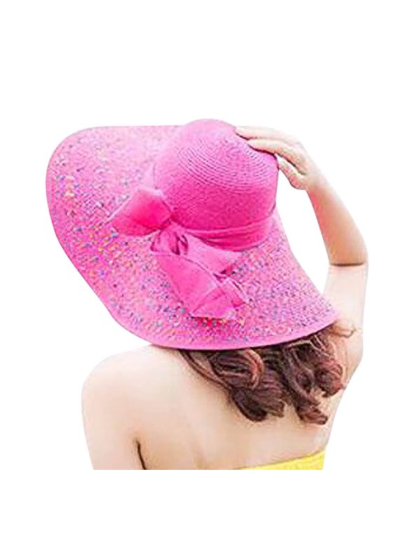 Sun Hats for Women Wide Brim Colorful Big Straw Bow Hat Floppy Beach Cap Sun Cap UV Protection