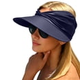 thumbnail image 1 of Sun Hats for Women Wide Brim Ponytail Outdoors UV Protection Cap Pleated Open Roof Beach Visor Sunhats, Navy, 1 of 6