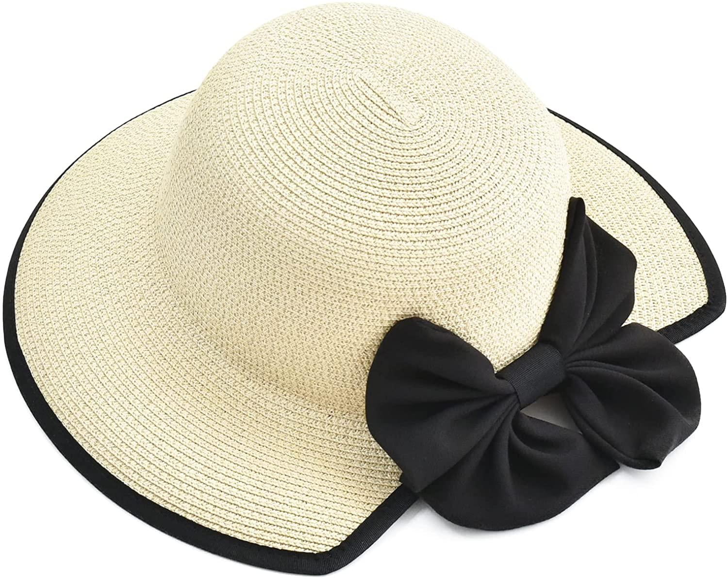 Sun Hats for Women Wide Brim Straw Beach Hat UV UPF 50+ Foldable Summer ...