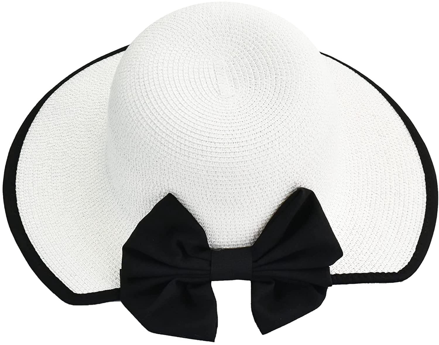 Womens Marcus Adler White Black Status Print Bow Sun Hat Wide Brim Summer Beach Women Sun Hat Wide Brim Sunscreen Washable Friendly to Skin  main image 3