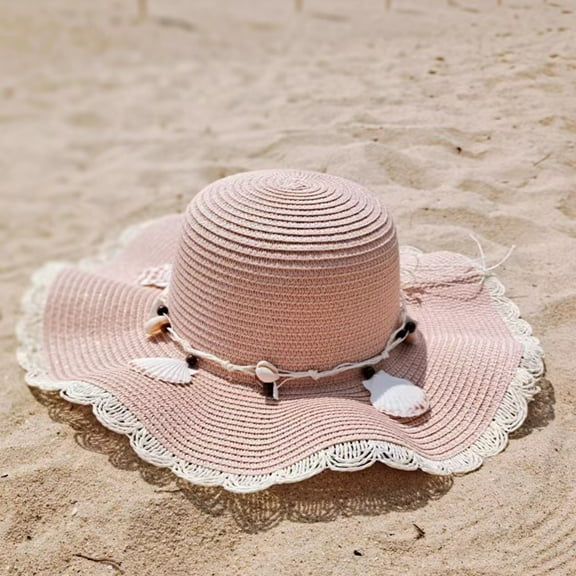 Sun Hats for Women Wide Brim Straw Hat Beach Protection Hat, Foldable Packable Summer Shell Decoration Cap UPF 50 