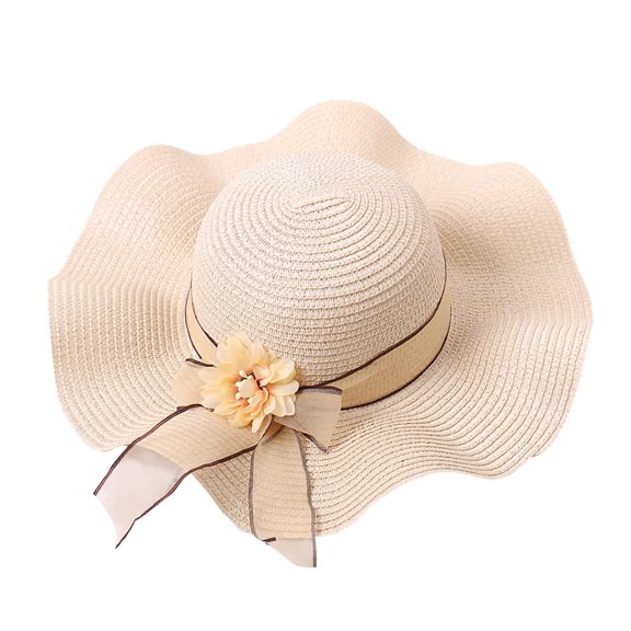 Sun Hats for Women Wide Brim Straw Hat Summer Beach Hat With Flower Decor Lace-up Bowknot For Travel Outdoor