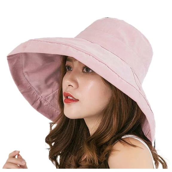 SkyAuks Sun Hats for Women, UV Sun Visor Bucket Hat, Wide Brim UV Protection Bucket Hat Travel Outdoor Beach Hat, Summer Protection Beach Fishing Hat, Pink