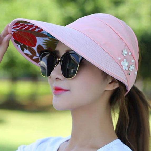 Sun Hats for Women Wide Brim UV Protection Sun Hat Summer Beach Packable Visor Pink