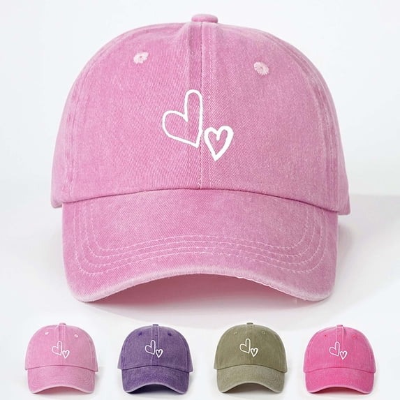 Sun Hats for Women Women Washed Heart Print Unisex Baseball Cap Outdoor Activities Khaki One Size