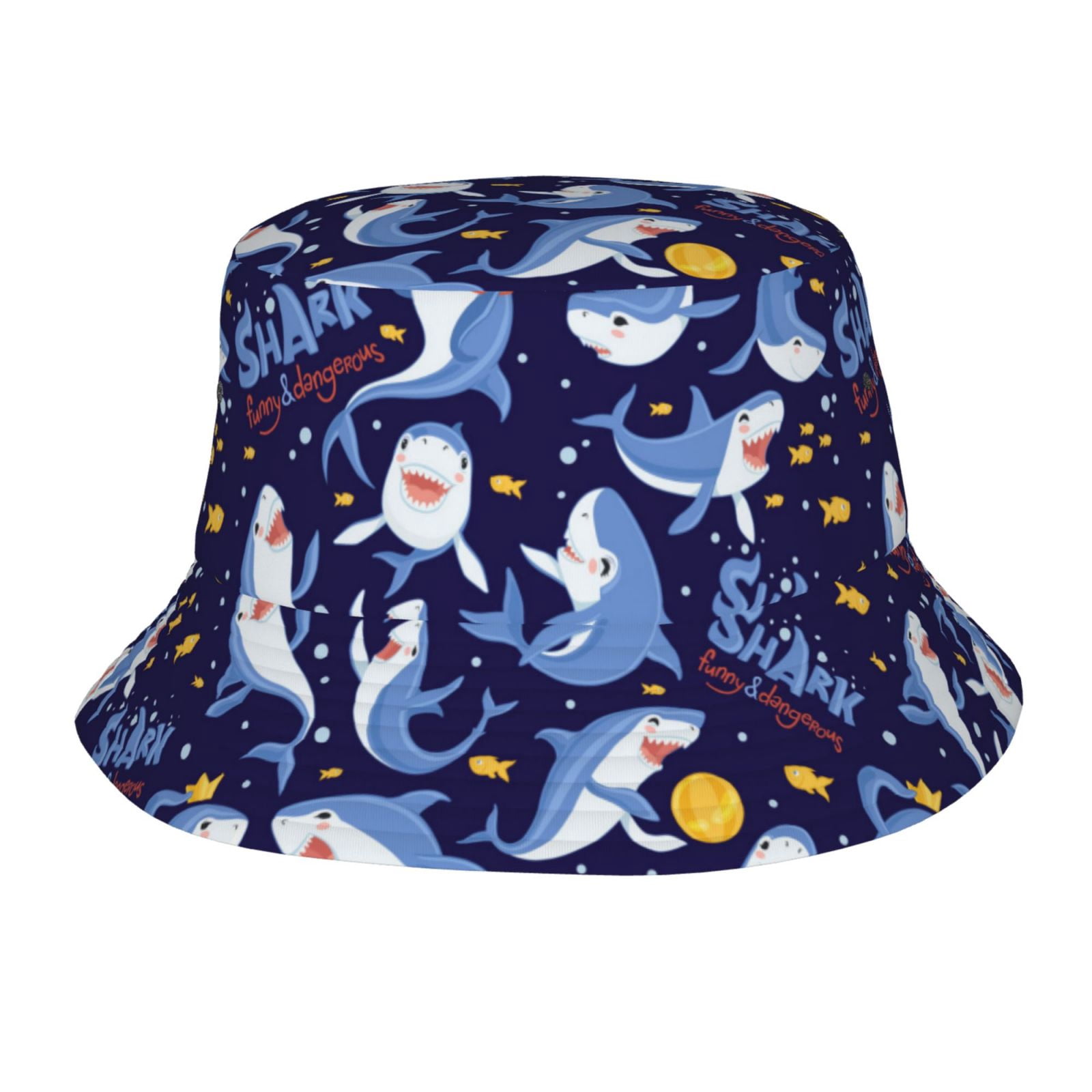 Sun Hats for Women and Men Cartoon Funny Shark Blue_A Packable Bucket ...