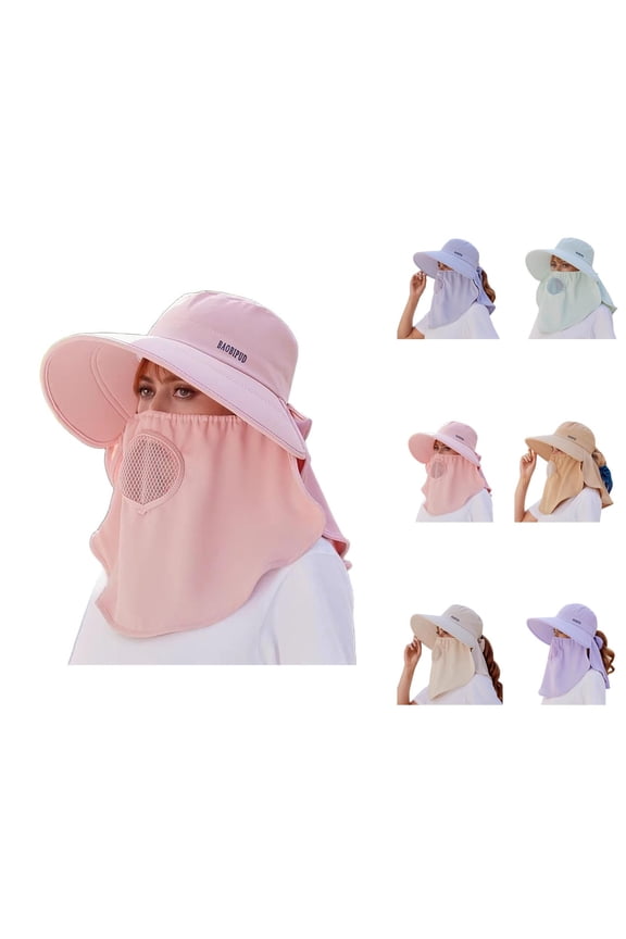 Sun Hats for Women with Face Shield – Wide Brim UV Protection Hat, Foldable Outdoor Sun Hat for Biking, Gardening, Pool, and Summer Travel