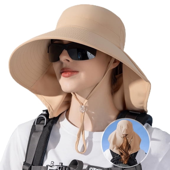 Sun Hats for Women with Neck Flap Ponytail Hole Women Sun Hats Rollable UV Protection Fishing Hats Wide Brim UPF 50 