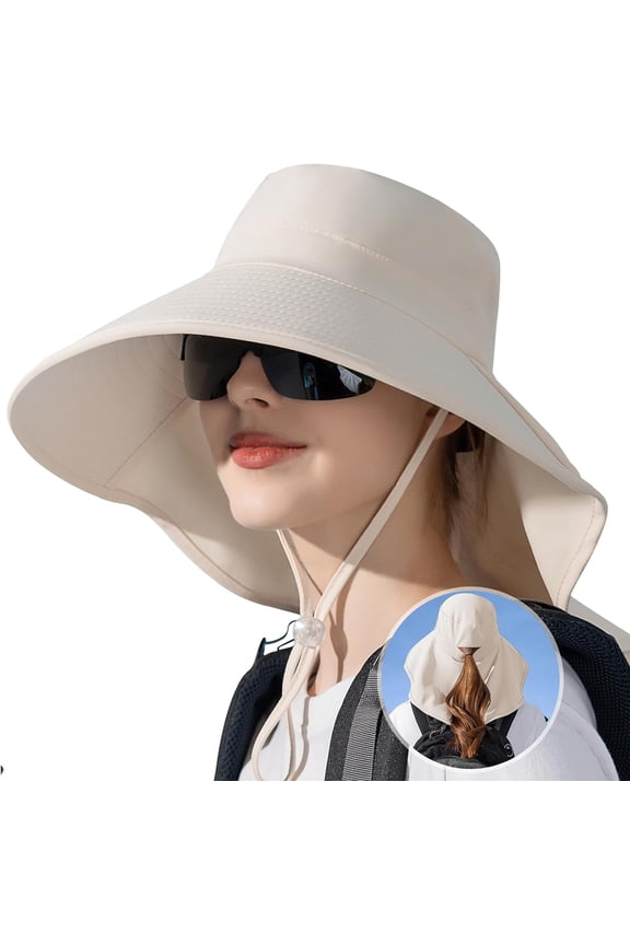 Sun Hats for Women with Neck Flap Ponytail Hole Women Sun Hats Rollable UV Protection Fishing Hats Wide Brim UPF 50+