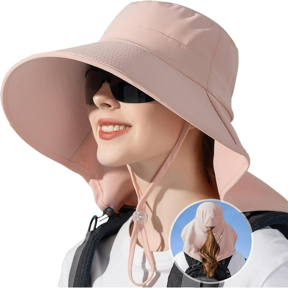 Sun Hats for Women with Neck Flap Ponytail Hole Women Sun Hats Rollable UV Protection Fishing Hats Wide Brim UPF 50 