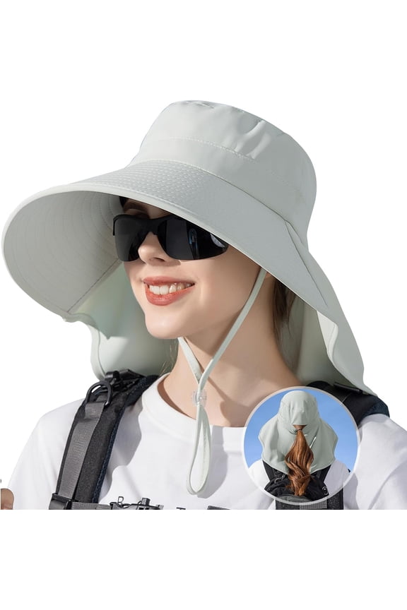Sun Hats for Women with Neck Flap Ponytail Hole Women Sun Hats Rollable UV Protection Fishing Hats Wide Brim UPF 50+
