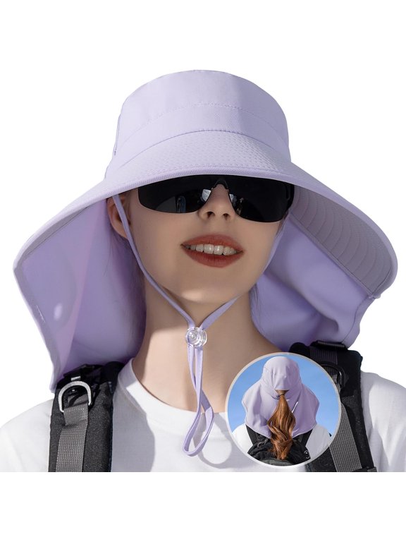 Sun Hats for Women with Neck Flap Ponytail Hole Women Sun Hats Rollable UV Protection Fishing Hats Wide Brim UPF 50+