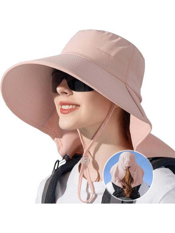 Sun Hats for Women with Neck Flap Ponytail Hole Women Sun Hats Rollable UV Protection Fishing Hats Wide Brim UPF 50+