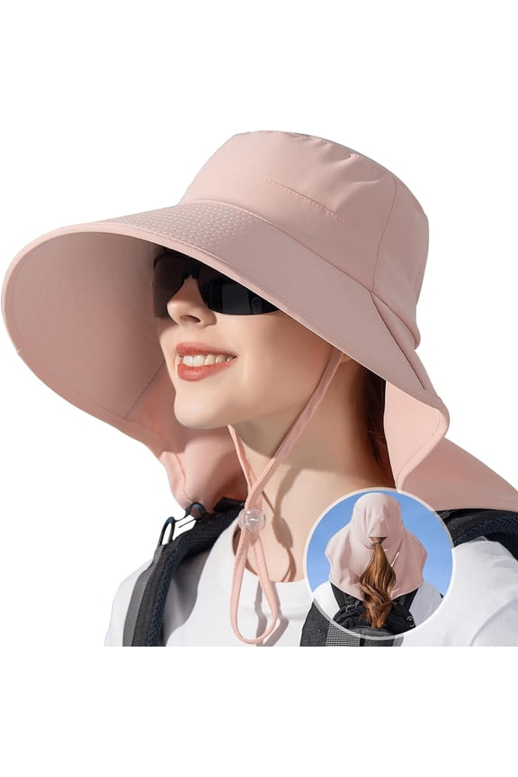 Sun Hats for Women with Neck Flap Ponytail Hole Women Sun Hats Rollable UV Protection Fishing Hats Wide Brim UPF 50+