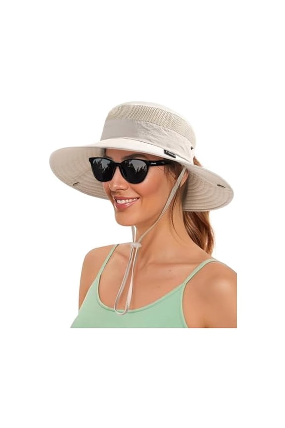 Sun Hats for Women with Ponytail Hole Beach Hiking Summer Wide Brim Outdoor UV Protection Packable Bucket Safari Hat