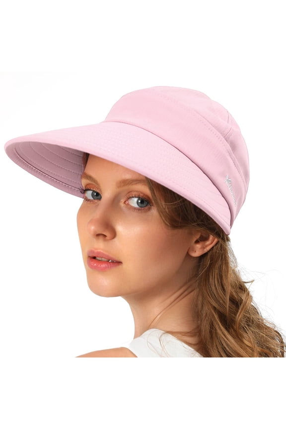 Sun Hats for Womens, Wide Brim Visor UV Protection Dual Purpose Hat for Beach Summer Soft Lightweight Breathbale Packable Cap, Light Pink