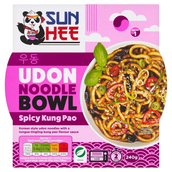 Sun Hee - Spicy Kung Pao Udon Noodle Bowl 240g, Imported from Britain
