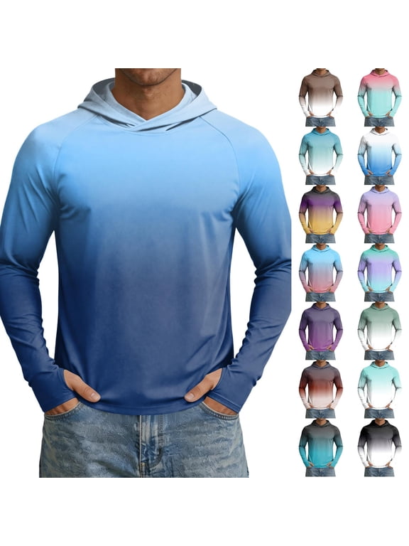 Sun Hoodie Mens Performance Long Sleeve Sun Protection UV Shirt Thumb Holes Tops Hiking Running Swim Athletic Workout Outfit