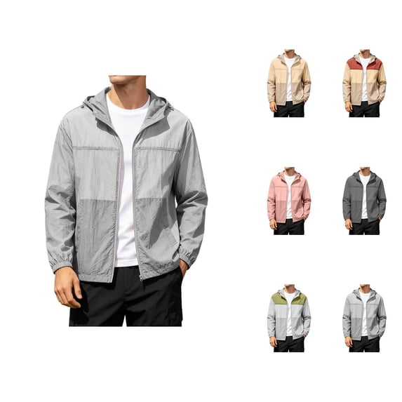 Sun Hoodie Mens Summer Fall Long Sleeve Loose Casual Lightweight Zip Up Hooded Sun Jacket Outerwear with Pockets