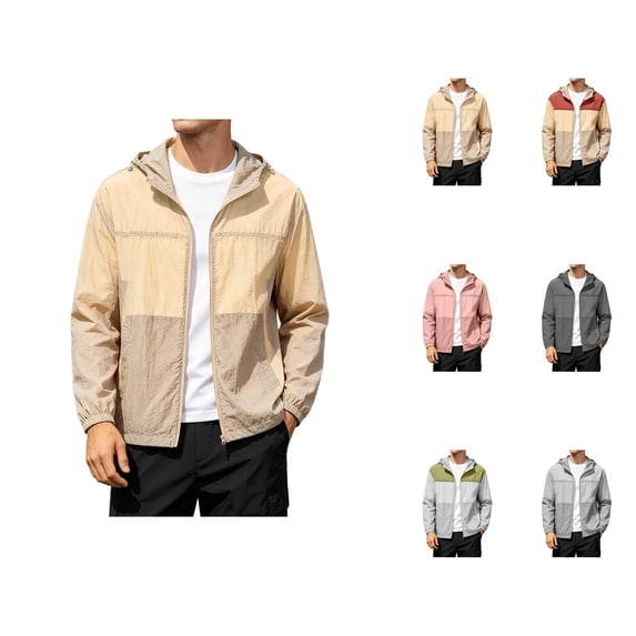 Sun Hoodie Mens Summer Fall Long Sleeve Loose Casual Lightweight Zip Up Hooded Sun Jacket Outerwear with Pockets
