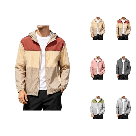 Sun Hoodie Mens Summer Fall Long Sleeve Loose Casual Lightweight Zip Up Hooded Sun Jacket Outerwear with Pockets