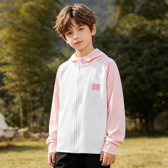 Sun Hoodie for Kids Lightweight Breathable UPF50+ Outdoor Sports Jacket Girls Boys Summer WearPink4-5 Years