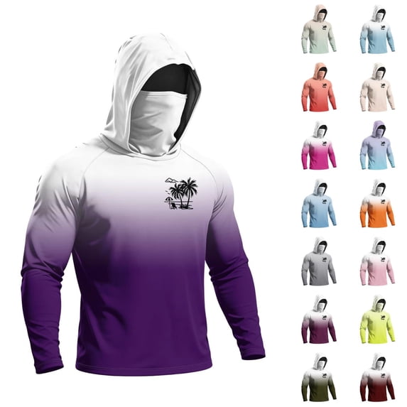 Sun Hoodie for Men Long Sleeve Lightweight Tops with Mask Summer Outdoor Hiking Swimming Essential Tops