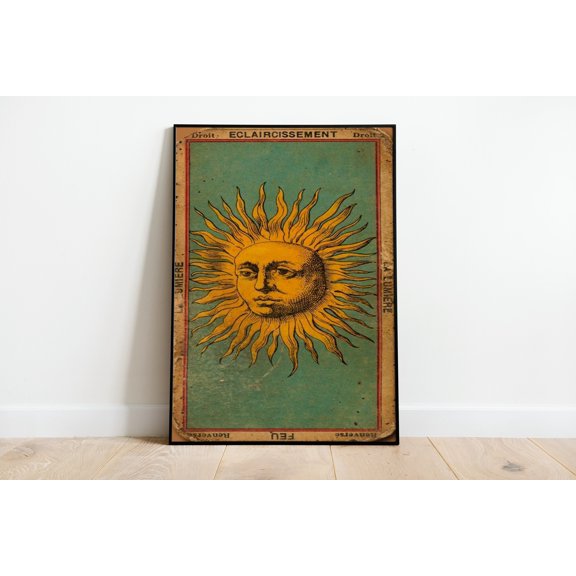 Sun Human Face Tarot Card Art Deco Retro Poster , Poster Print Only