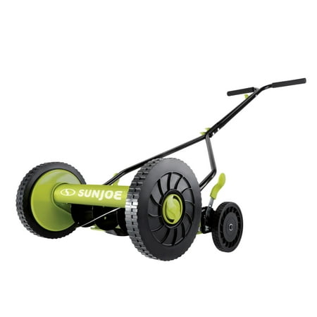 Sun Joe Manual Push Reel Lawn Mower with Quad Wheel, Adjustable Yard Grass Cutter, 14-Inch