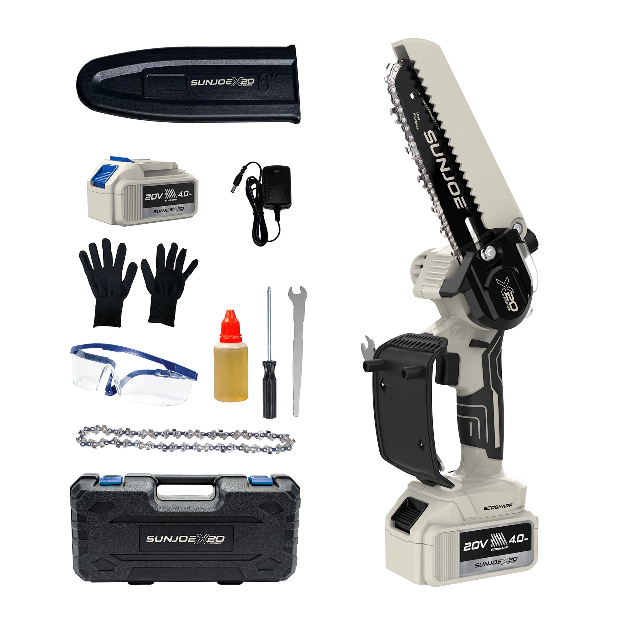 Sun Joe 20V ECOSHARP Cordless Handheld Chainsaw, 6-Inch, Black
