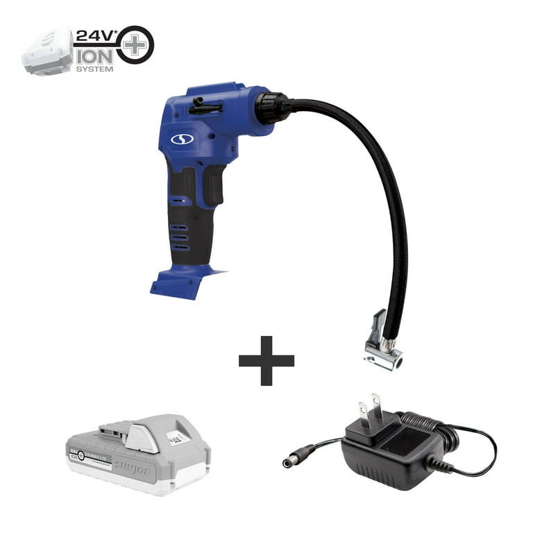 Sun Joe 24V-AJC-LTE Cordless Portable Air Compressor with Nozzle Adapters, Automatic Digital Pressure Gauge, Built-in LED Light & Case | 24-Volt | 2.0-Amp (Green) Sun Joe 24V-AJC-LTE Cordless Portable Air Compressor with Nozzle Adapters, Automatic Digital Pressure Gauge, Built-in LED Light & Case | 24-Volt | 2.0-Amp (Green)