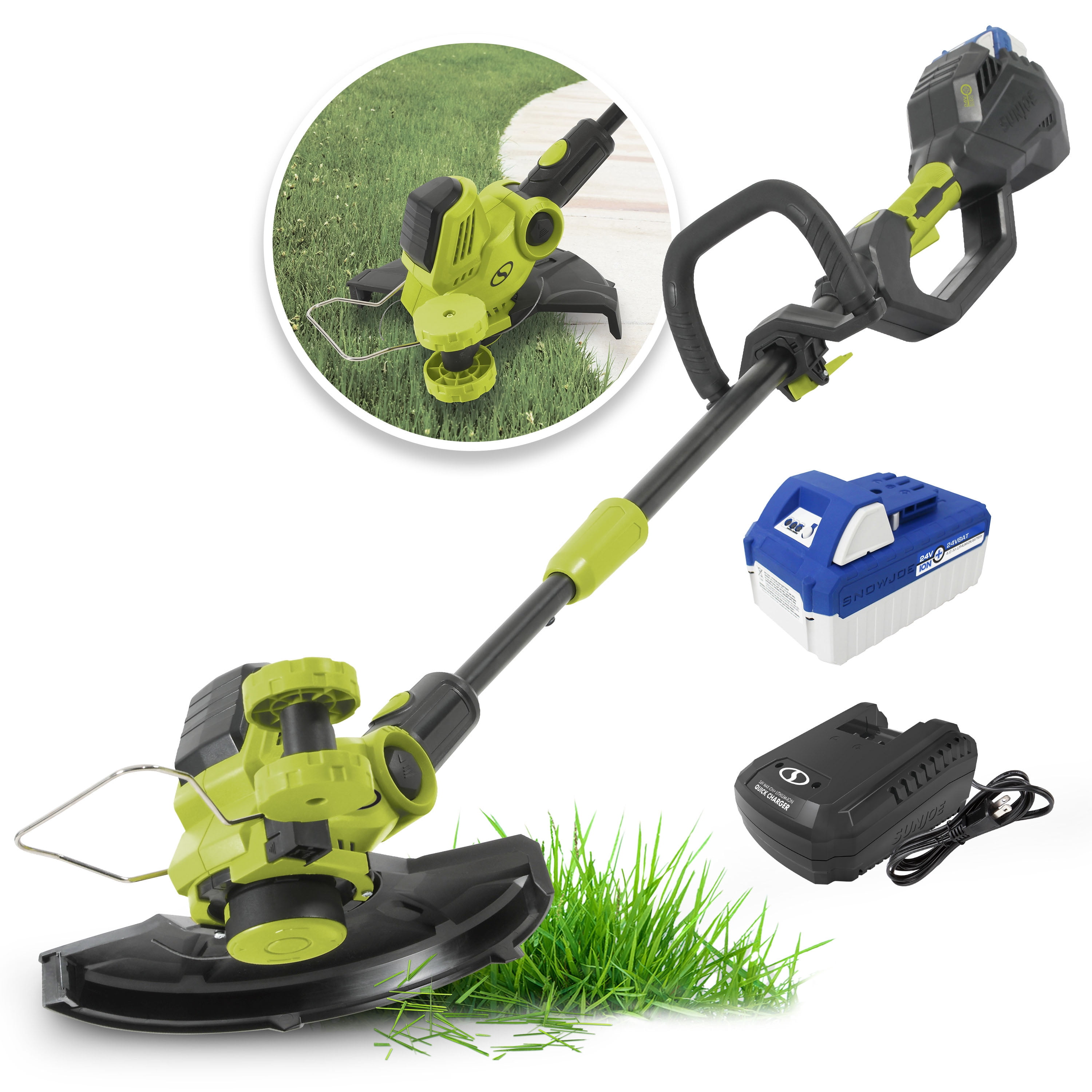 Sun Joe 24V Cordless 12 inch String Trimmer Multi Angle Head 4.0 Ah Battery Charger Walmart