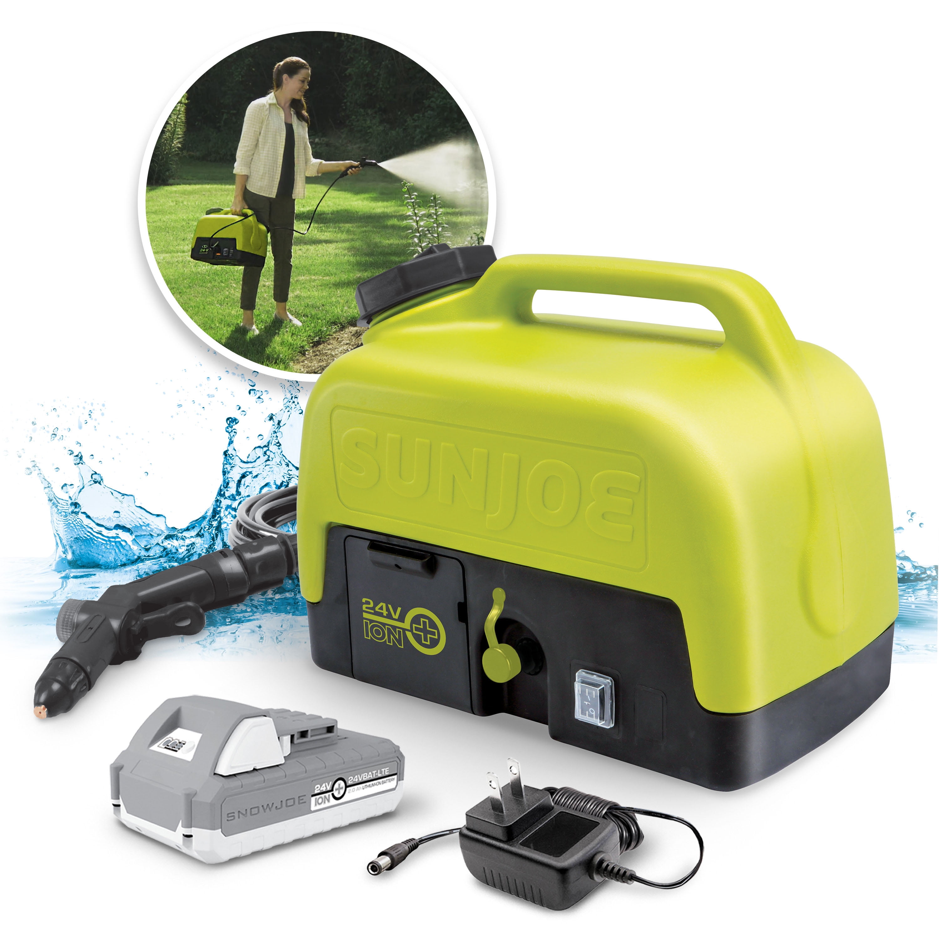 Sun Joe 24V Cordless Go-Anywhere Portable Sink/Shower Spray Washer, 5 ...