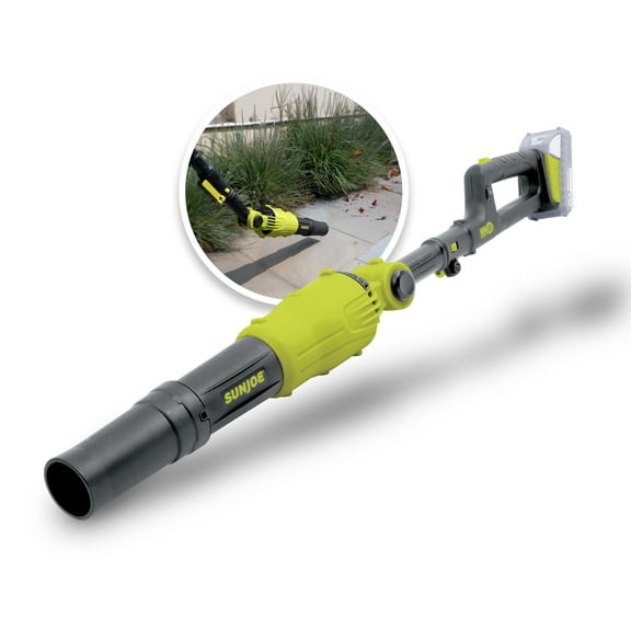 Sun Joe 24V Cordless Handheld Pole Leaf Blower, 78 MPH, 210 CFM, 7 Speed Settings, 8 Ft Reach, 2.0-Ah Battery + Charger