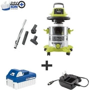 Sun Joe 24V Cordless Stainless Steel Wet or Dry Vacuum Kit, 5.3 Gallon, Green, 24V-WDV6000