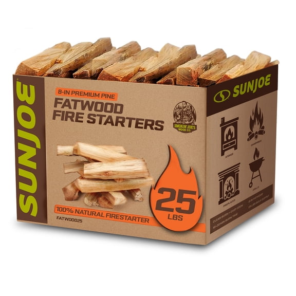 Sun Joe 25-Pound Fatwood Fire Starter Sticks for Fireplace, Wood Stove, and Grill Use