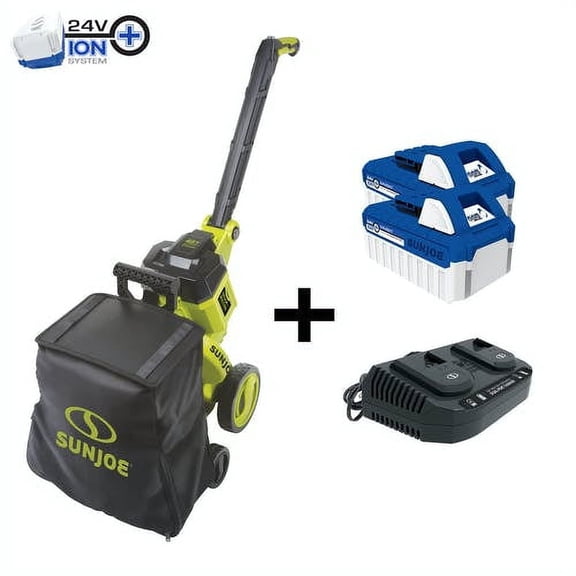 Sun Joe 48V Cordless Garden Vacuum and Mulch Kit with Batteries and Charger, 24V-X2-OGV