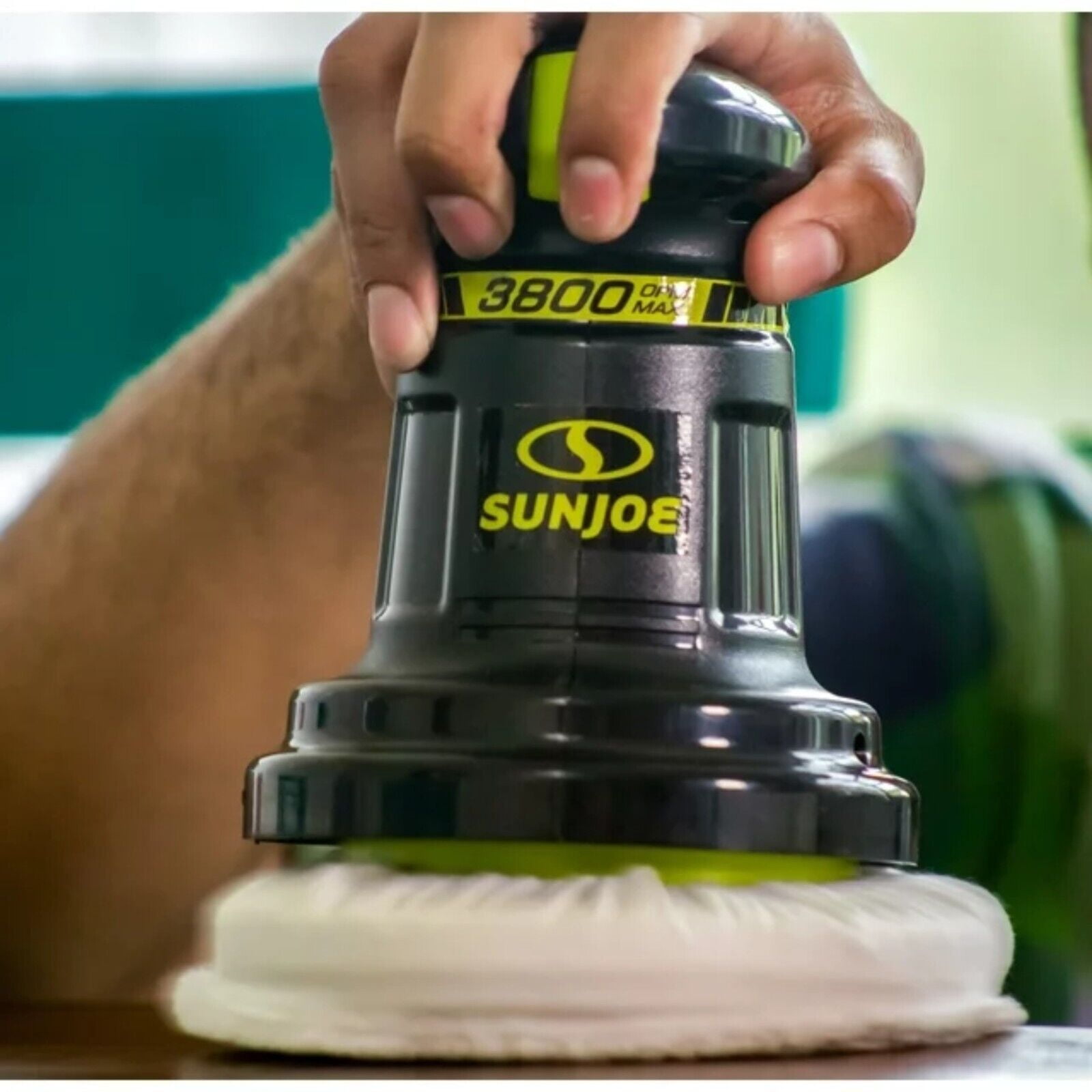Sun Joe AJP100E Random Compact Orbital Electric Buffer Polisher Waxer, 6-Inch, 3800 OPM w/ 8-Inch Buffer and Polishing Bonnet