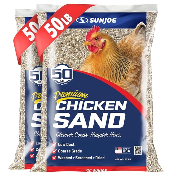 Sun Joe Chicken Coop Sand, Washed, Screened & Dried, Coarse Grade Poultry Bedding, 50 Lb, 2 Pack
