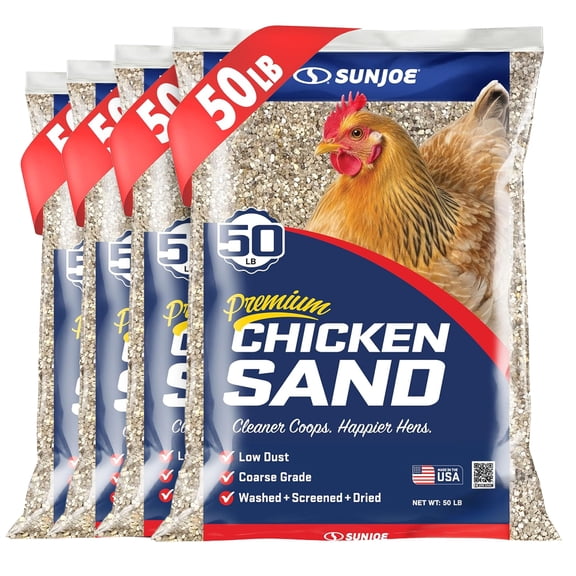 Sun Joe Chicken Coop Sand, Washed, Screened & Dried, Coarse Grade Poultry Bedding, 50 Lb, 4 Pack