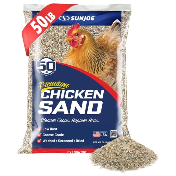 Sun Joe Chicken Coop Sand, Washed, Screened & Dried, Coarse Grade Poultry Bedding, 50 Lb