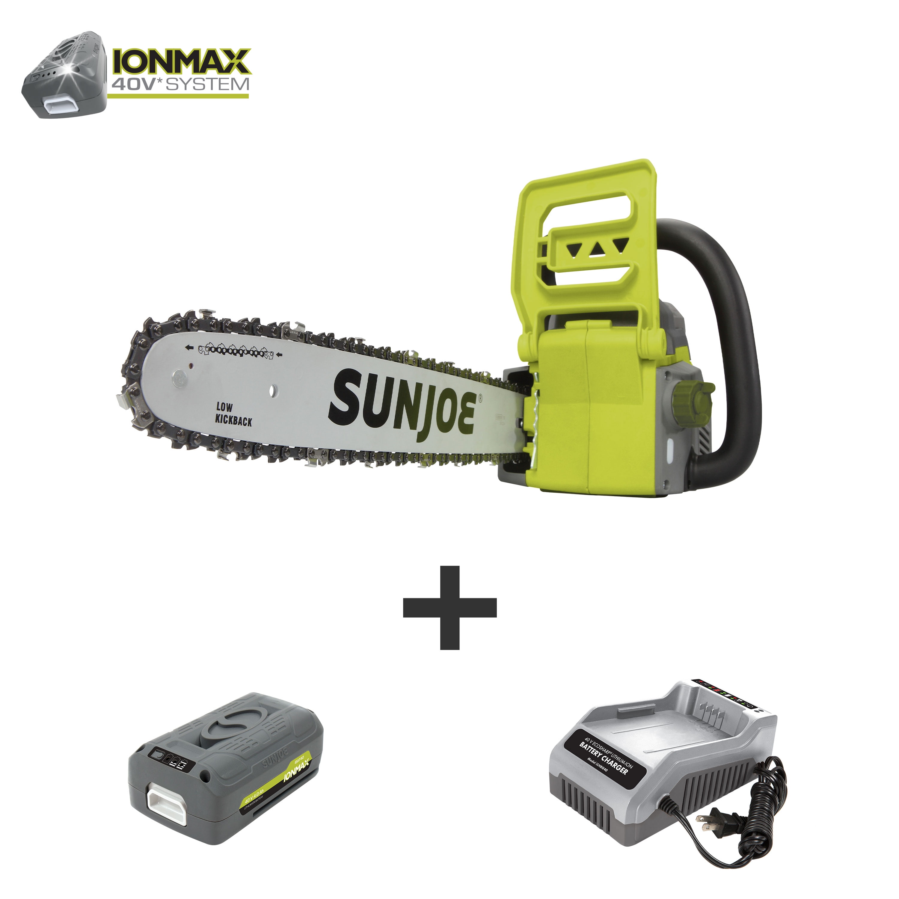 Sun Joe ION16CS 16 Inch 40 Volt Cordless Electric Chainsaw w/ Battery ...
