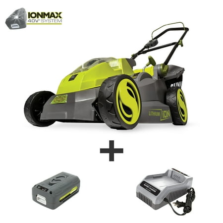 Sun Joe - iON16LM 40-Volt iONMAX Cordless Brushless Lawn Mower Kit | 16-Inch | W/ 4.0-Ah Battery and Charger - Green