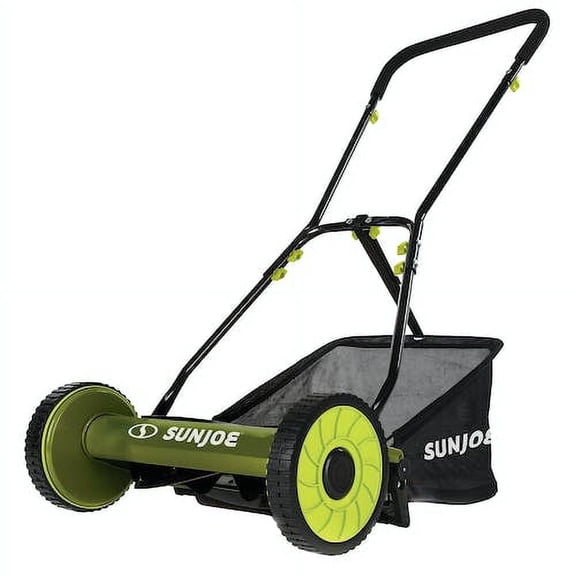 Sun Joe Manual Push Reel Lawn Mower with Grass Catcher, Adjustable Cutting Height, 16-Inch